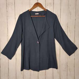 Blue Linen Blend Jacket Blazer Top Minimalist Lagen Womens 10 LUUKAA
